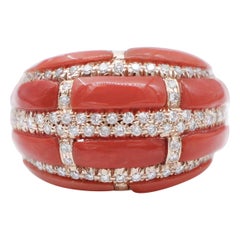 Coral, Diamonds, 14 Karat Rose Gold Band Ring