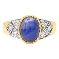 Blue Star 4.55 Carat Sapphire Diamond 4.79 Tcw Yellow White Gold Engagement Ring
