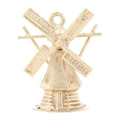 Yellow Gold Windmill Charm, 14k Dutch Holland Travel Souvenir Moves