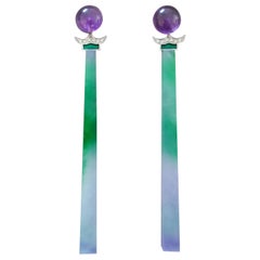 Art Deco Stil Amethyst Gold Diamanten Emaille Grün Lila Jade Ohrhänger