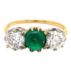 Tiffany Emerald and Diamond Three Stone Engagement Ring 18 Karat Yellow Gold