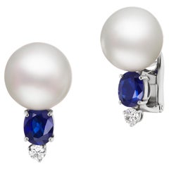 South Sea Pearl Sapphire and Diamond Earrings