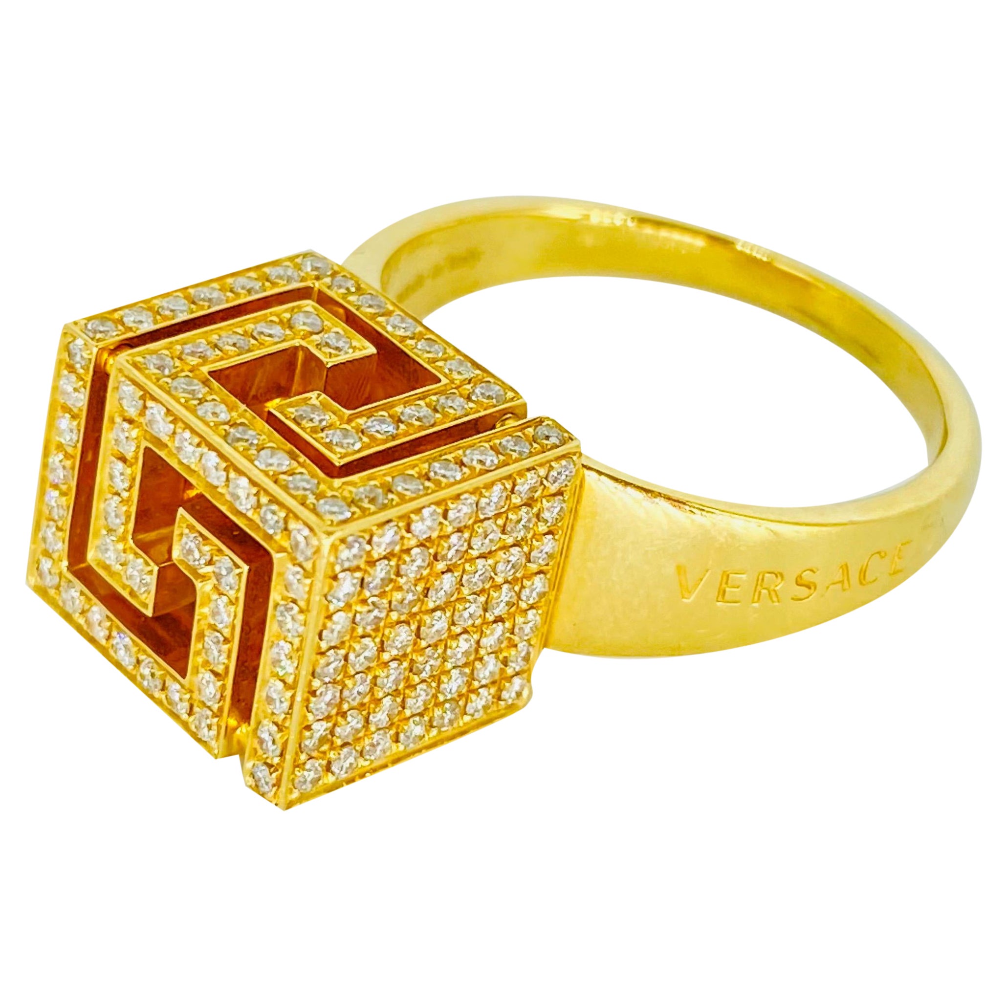 Versace Fine Jewelry Greek Key Cube VVS Diamond Engagement Ring For Sale