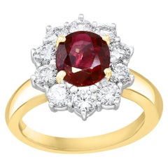 Bague de mode en or mélangé 18 carats, rubis et diamants, taille ronde et brillante de 2,01 carats