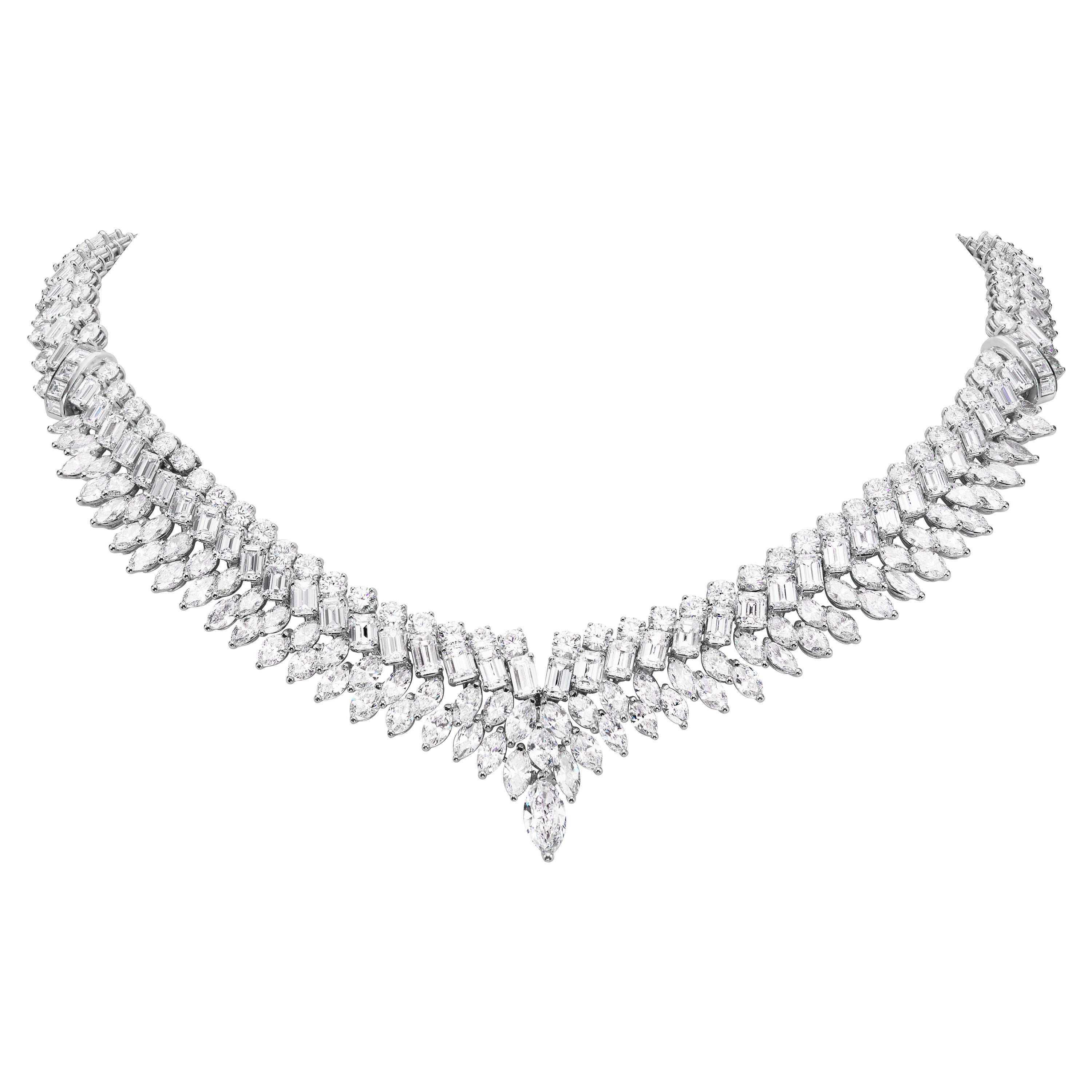 Diamond and Platinum Multi-Row Cluster Necklace