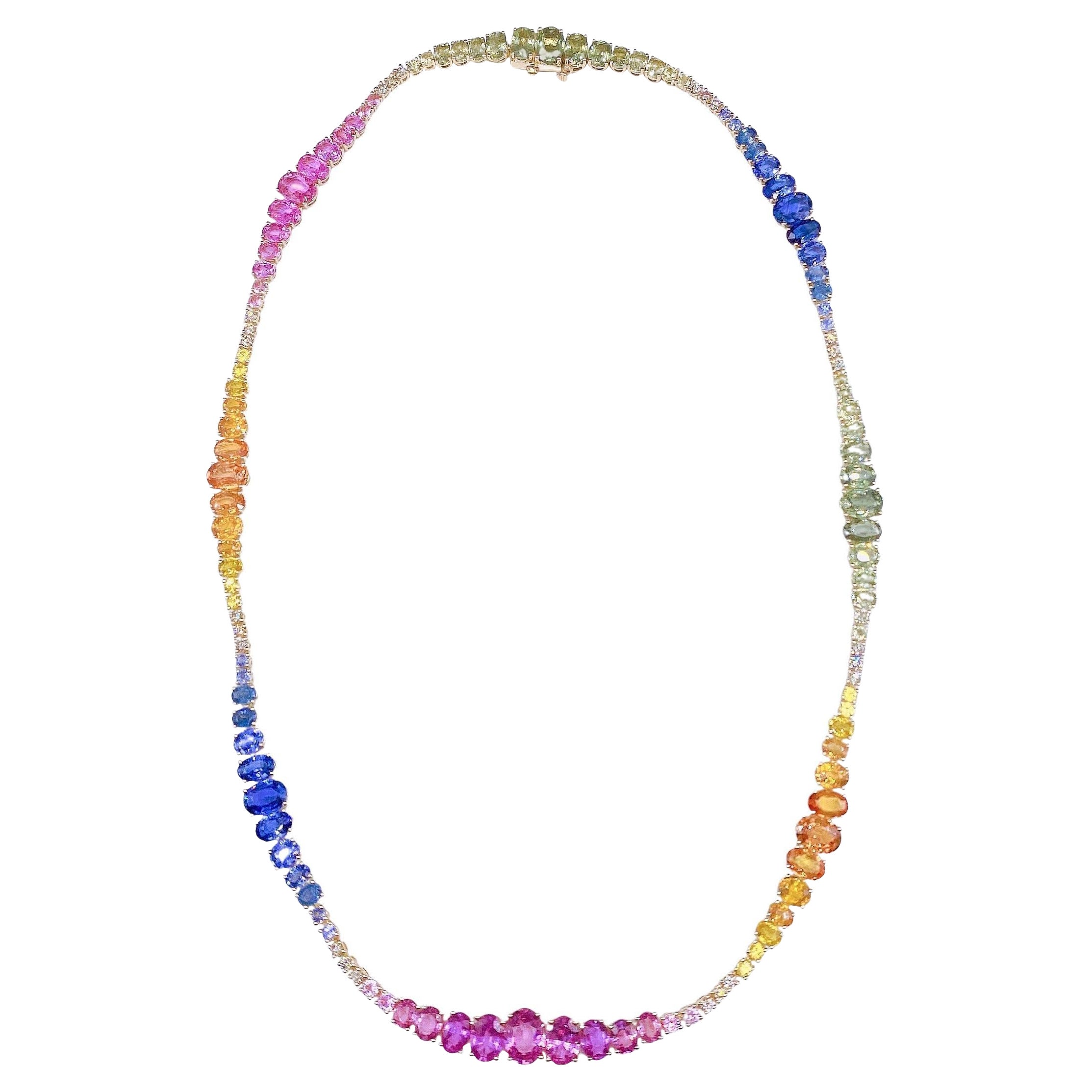 Magnifique collier en or 18 carats 35 carats avec saphirs multicolores arc-en-ciel et diamants en vente