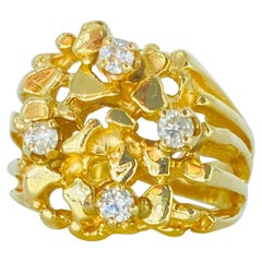 Vintage Men’s Diamonds Gold Nugget Style 14k Gold Ring