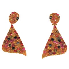 30, 000 Pair 18KT Gold Magnificent 38CT Rainbow Sapphire Diamond Drape Earrings