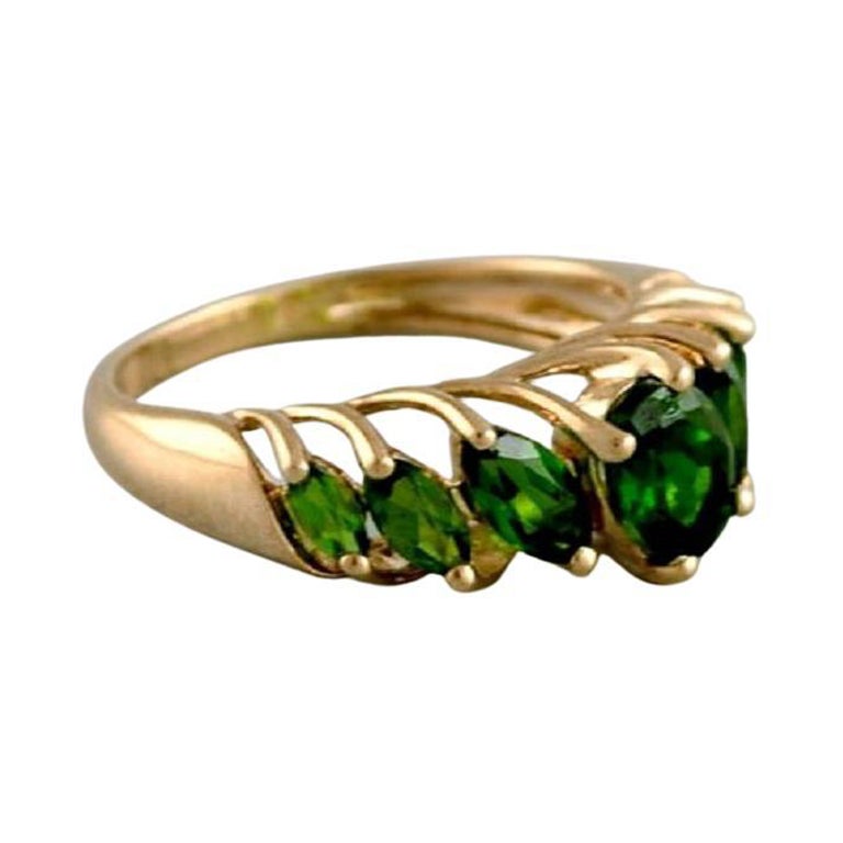 Scandinavian Jeweler, Vintage Alliance in 8 Carat Gold with Green Stones