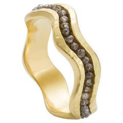 18KY Wave Ring with Brown Diamonds