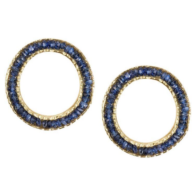 18KY Coin Earrings with Sapphires For Sale