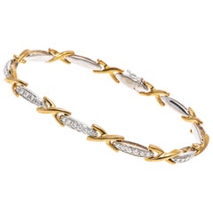18K Yellow and White Gold and Diamond "X" Link Line Bracelet, App. 0.32 TCW