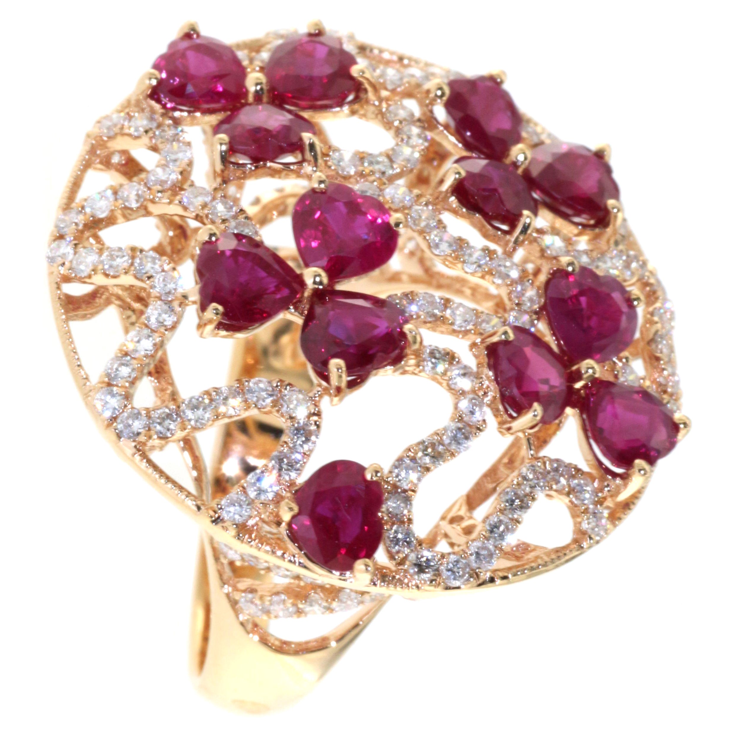 4.27Ct Ruby Diamond Cocktail Ring in 18 Karat Rose Gold For Sale