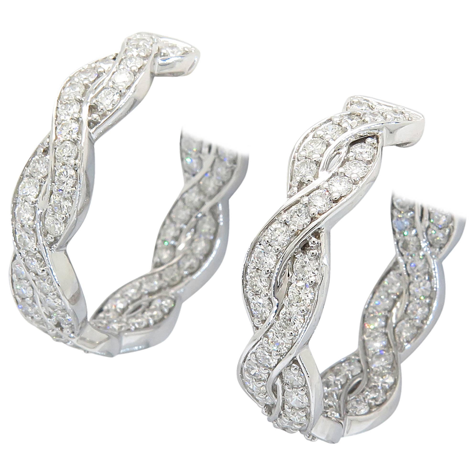 Twist Diamond Gold Hoop Earrings