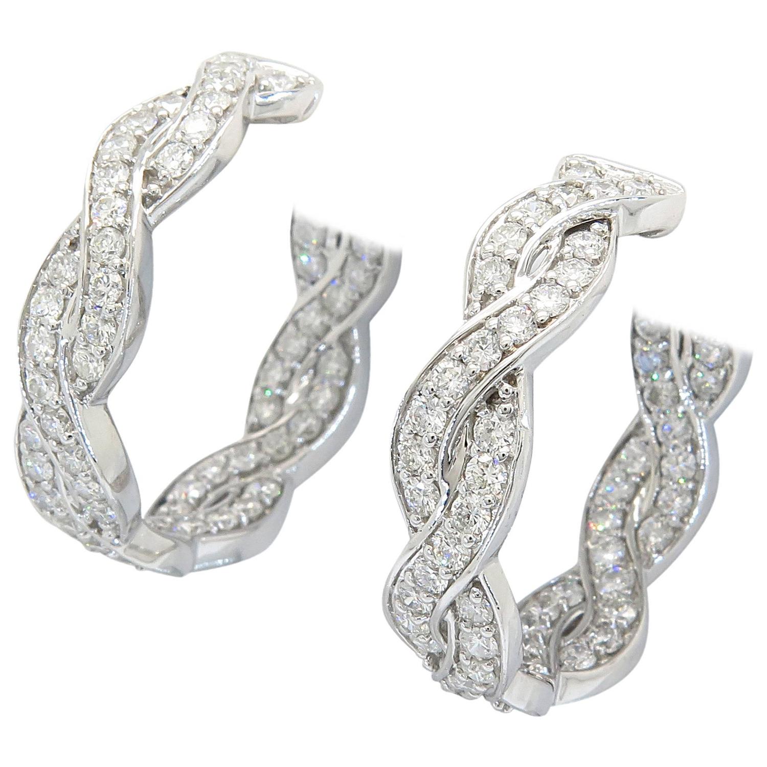 Twist Diamond Gold Hoop Earrings at 1stdibs