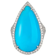 17.64 Carat Sleeping Beauty Turquoise Diamond  Ring in 18 Karat White Gold