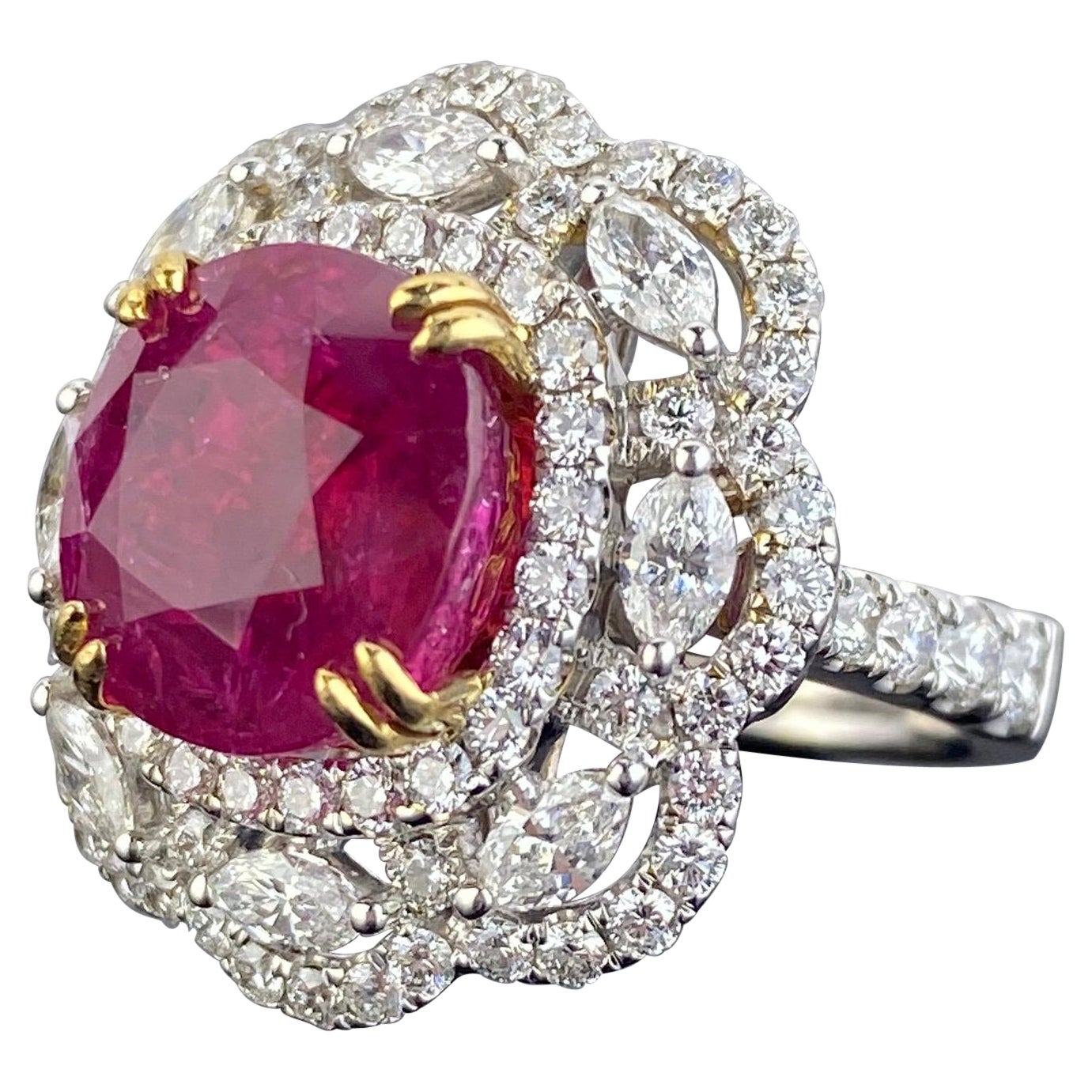 GRS Certified 9.90 Carat Burmese Ruby and Diamond Cocktail Engagement Ring