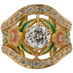 Masriera .92ct GIA Cert Diamond and Enamel Ring