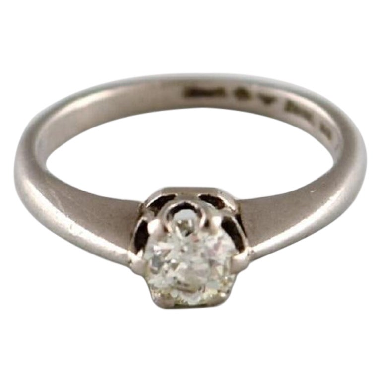 Swedish Jeweler, Vintage Ring in 18 Carat White Gold Adorned with Large Diamond For Sale