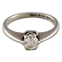 Swedish Jeweler, Vintage Ring in 18 Carat White Gold Adorned with Large Diamond