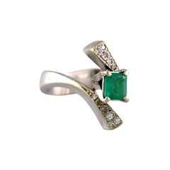 Georg Jensen Ring in 18 Carat White Gold Adorned with Emerald and Diamonds