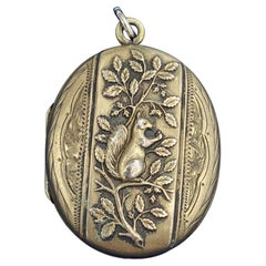 Victorian Squirrel in Tree Locket Necklace Antique, Circa 1880