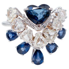 Blue Sapphires, Diamonds, 18 Karat White Gold Retrò Ring