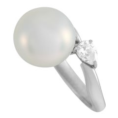 LB Exclusive Platinum 0.31 Ct Diamond and Pearl Off-Center Ring