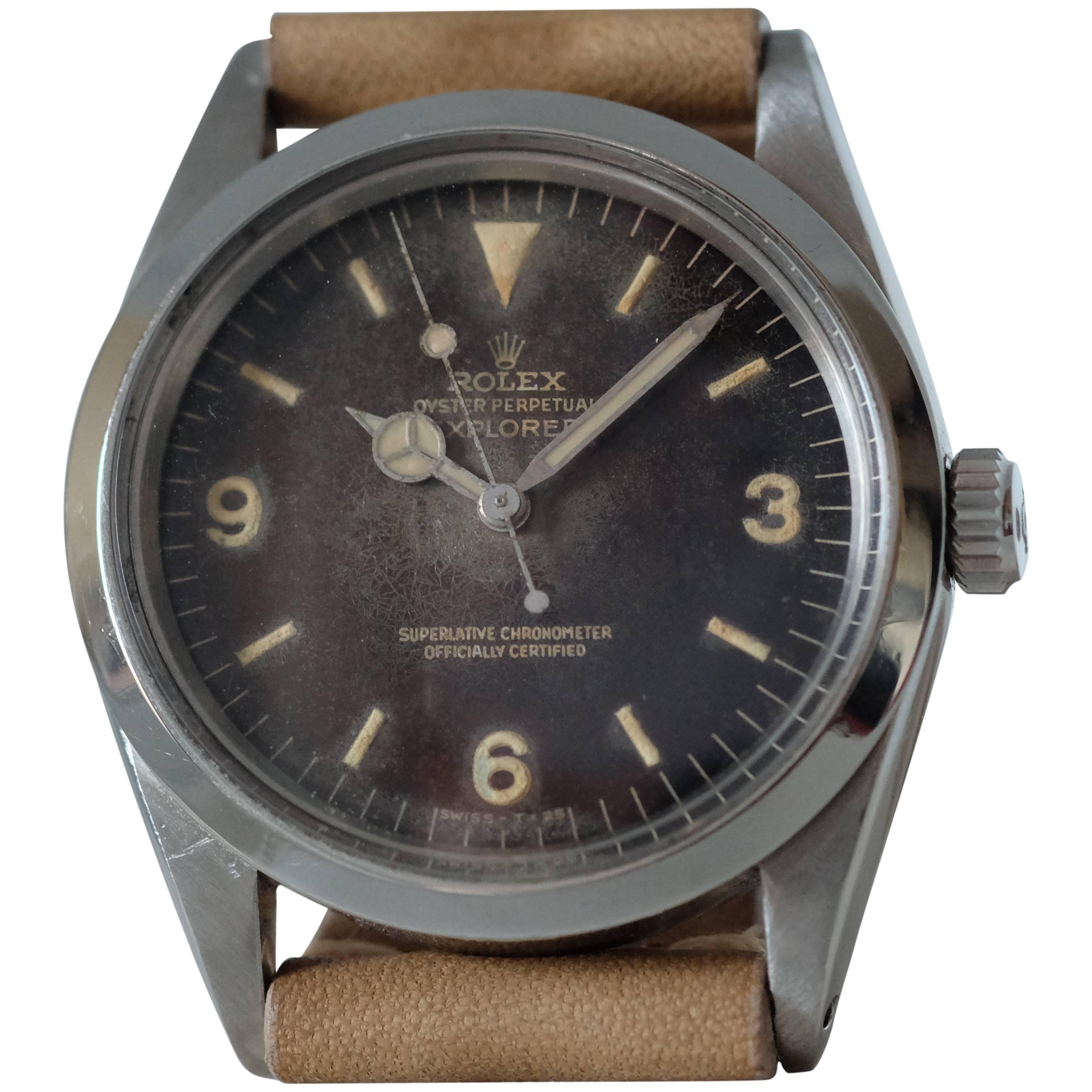 Rolex Stainless Steel Explorer Tropical Dial Automatic Wristwatch Ref 1016