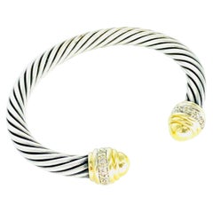 David Yurman Cable Bracelet in Silver/18k Gold with Diamonds Bangle