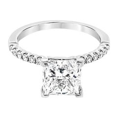 GIA Certified 2.01 Carat Princess Cut Diamond, F SI1, White Gold Engagement Ring
