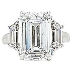 Louis Newman & Co GIA Certified 5.05 Carat Emerald Cut Diamond Three Stone Ring