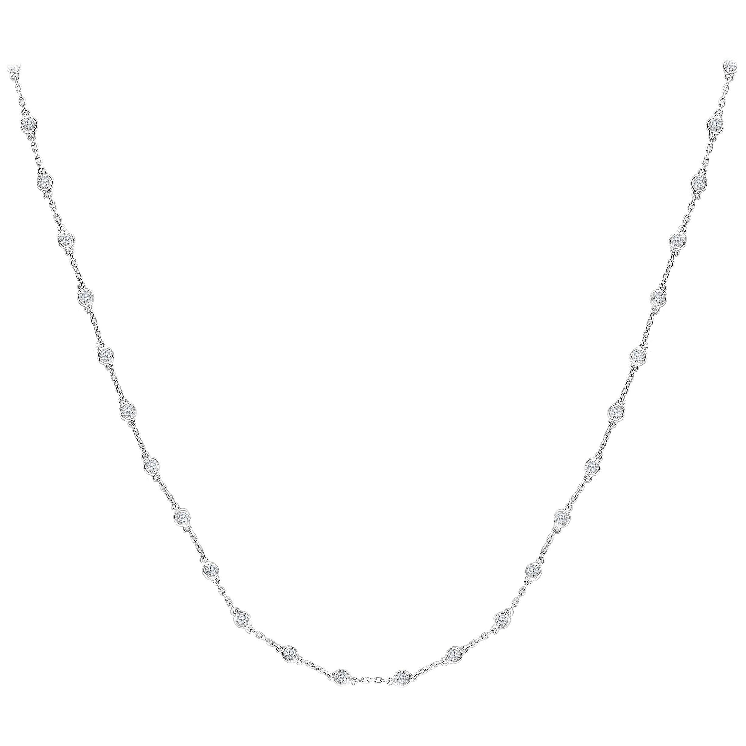 3.33 Carat Diamond by the Yard Chain Necklace in 14K White Gold For Sale