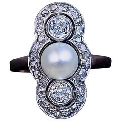 Edwardian Antique Pearl Diamond Gold Platinum Topped Ring
