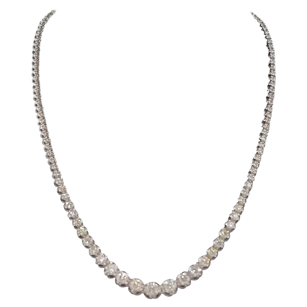 5.95 Carat Diamond White Gold Riviera Graduated Tennis Necklace