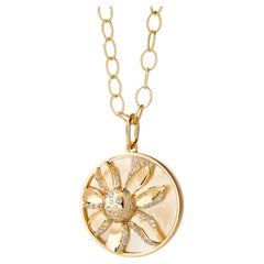 Syna Yellow Gold Flower Pendant with Mother of Pearl and Champagne Diamonds