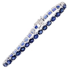 Estate Blue Sapphire Tennis Bracelet in 18k White Gold
