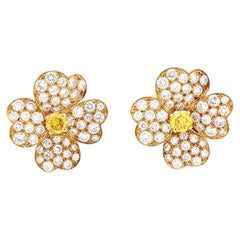 Used Van Cleef & Arpels 'Cosmos' Yellow Gold and Diamond Earrings, Medium Mod