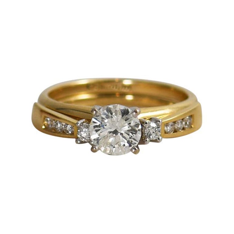 Bague de mariage en or jaune 14 carats sertie d'un diamant central de 1,03 carat, G-H, i2