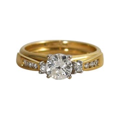 14K Yellow Gold Diamond Wedding Ring Set, 1.03ct center Diamond, G-H, i2