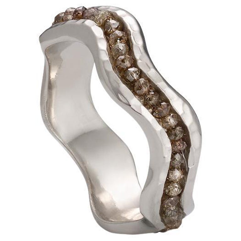 For Sale:  Platinum Wave Ring with Brown Diamonds