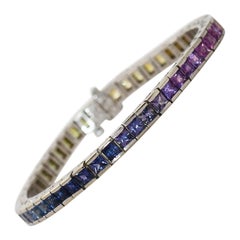 14K White Gold Rainbow Sapphire Bracelet, 15ct, 27.3g