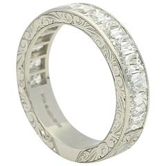  “North South” French Cut Diamond Finely Engraved Platinum Eternity Ring 