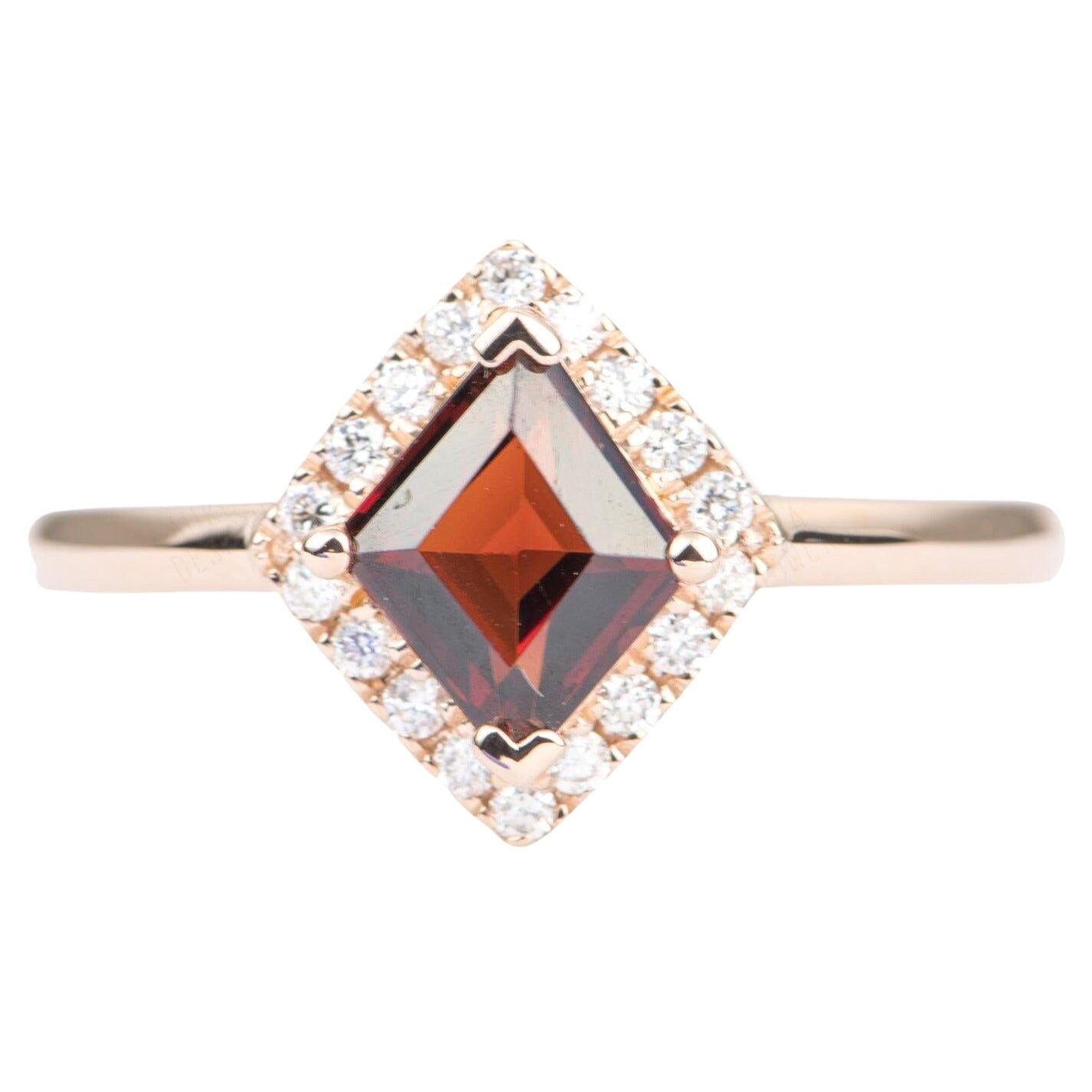 1.08ct Fire Red Emerald Cut Spinel Diamond Halo 14K Rose Gold