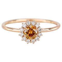 Le GIA 0,24 ct. Bague solitaire en or 14 carats avec diamant jaune-orange foncé fantaisie