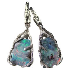 Used Boulder Opal Silver Earrings Multicolor Rainbow Australian opal
