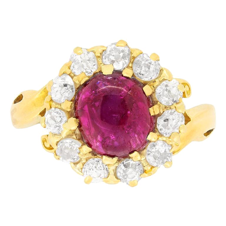 Victorian 1.40ct Ruby and Diamond Halo Ring, c.1880s For Sale