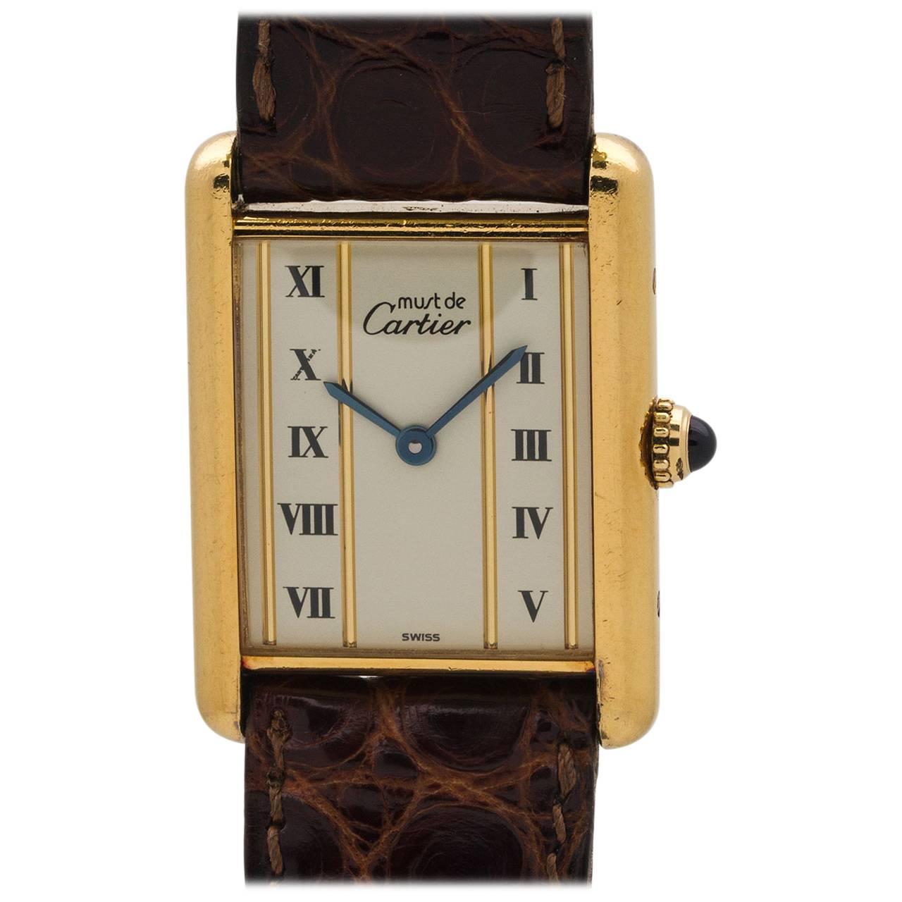 Cartier Vermeil Must de Cartier Tank Louis Quartz Wristwatch For Sale at 1stdibs