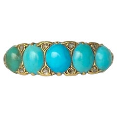Art Deco 18 Carat Gold Turquoise and Diamond Five-Stone Ring