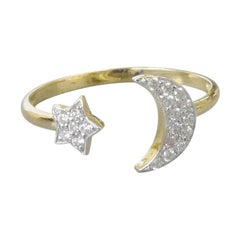 14k Gold Moon and Star Diamond Ring Stacking Minimalist Everyday Ring